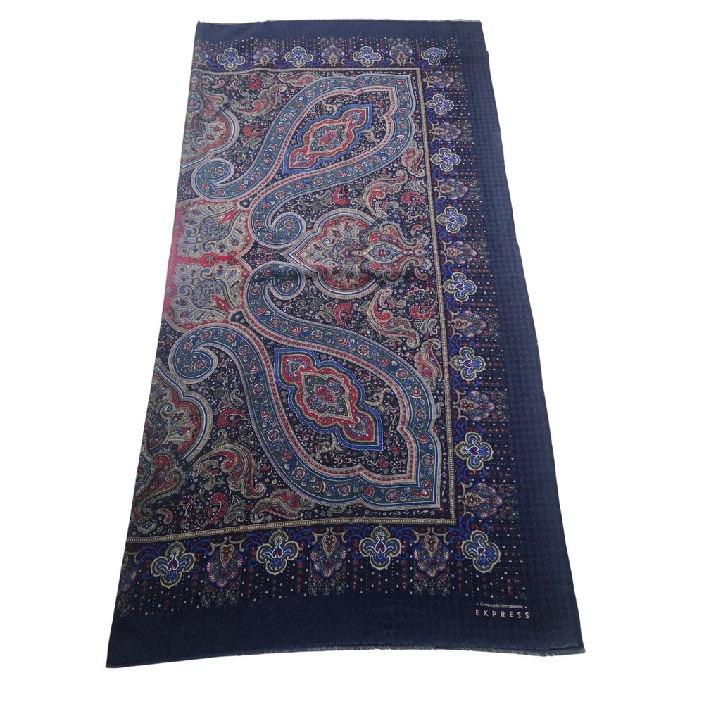 Vintage Express Scarf Compagnie Internationale Navy Blue Paisley Square 80s 90s